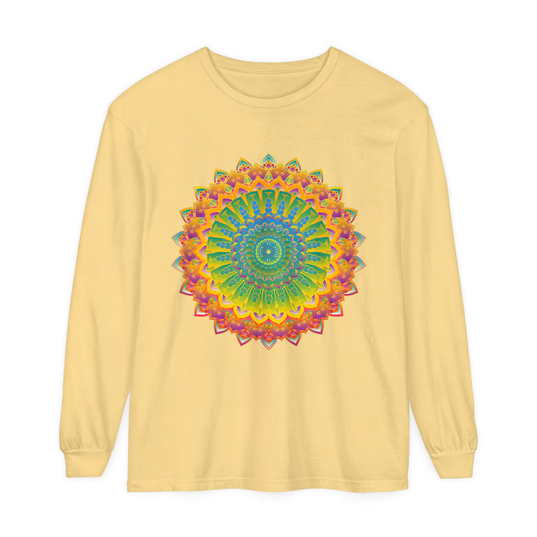 Intricate Mandala Unisex Long Sleeve T-Shirt featuring detailed, colorful mandala design