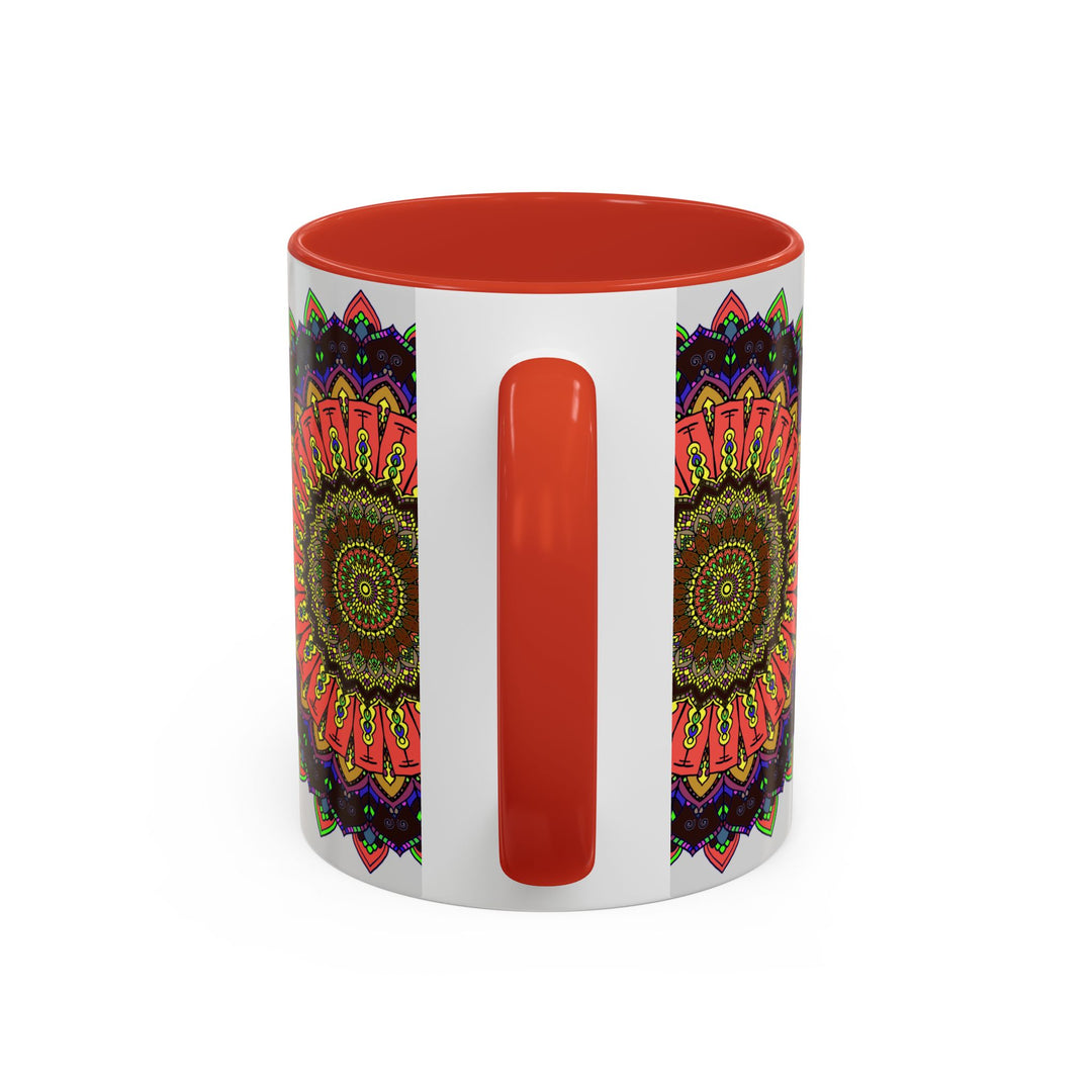 Colorful mandala art mug depicting spiritual and intricate designs for a unique and vibrant drinking experience