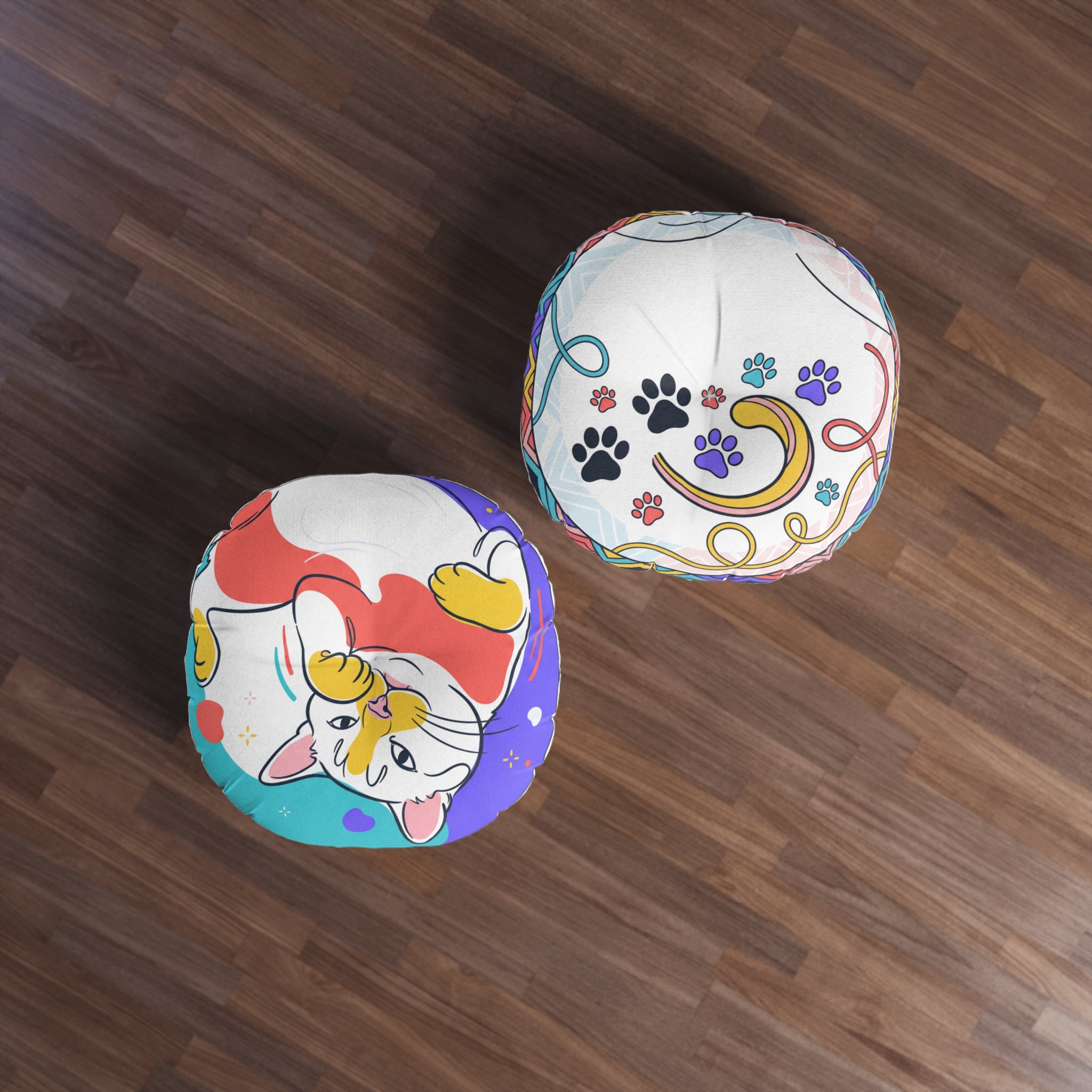 Curling Cat Floor Pillow — Cute Round Cushion