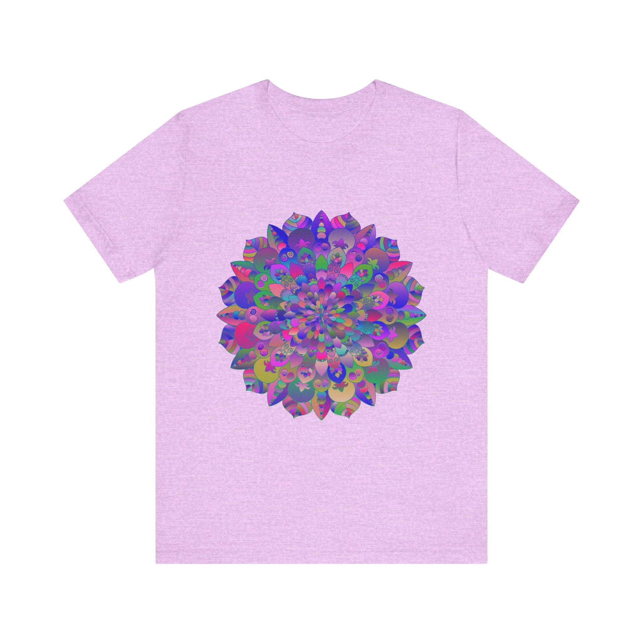 A colorful and intricate mandala design adorns this Vibrant Mandala T-Shirt, celebrating spiritual art and adding a touch of sacred beauty to your wardrobe