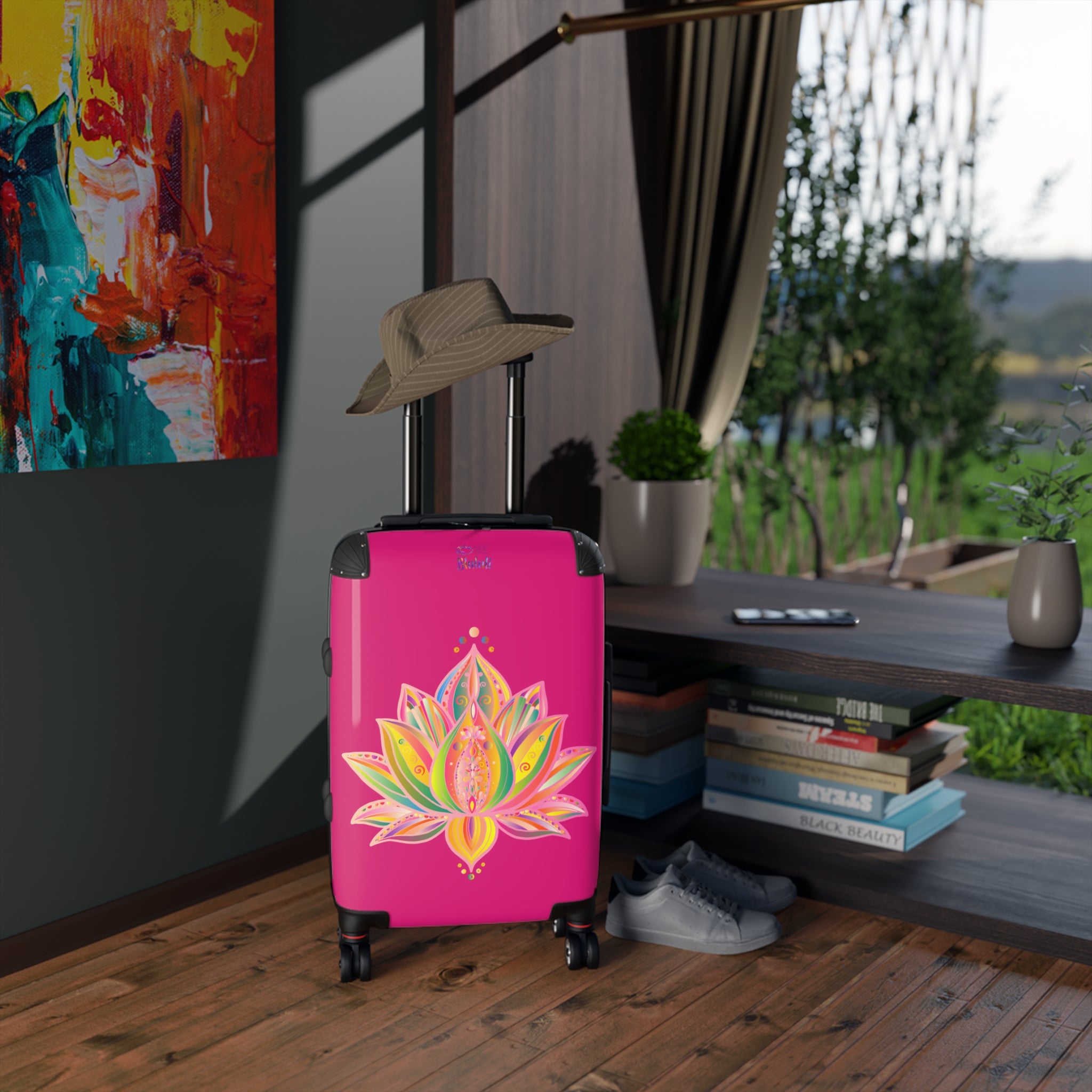 Pink Lotus Suitcase – Vibrant Floral Carry-On Luggage