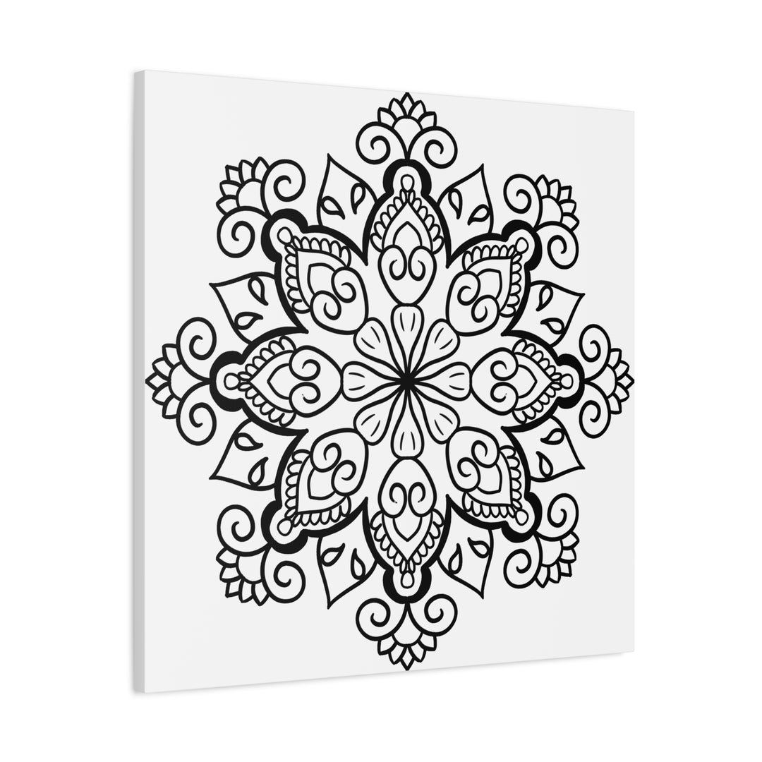 Black and white handmade mandala art on matte canvas, stretched, 125 inch