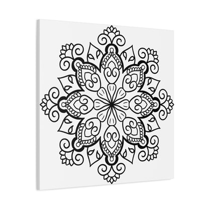 Black and white handmade mandala art on matte canvas, stretched, 125 inch