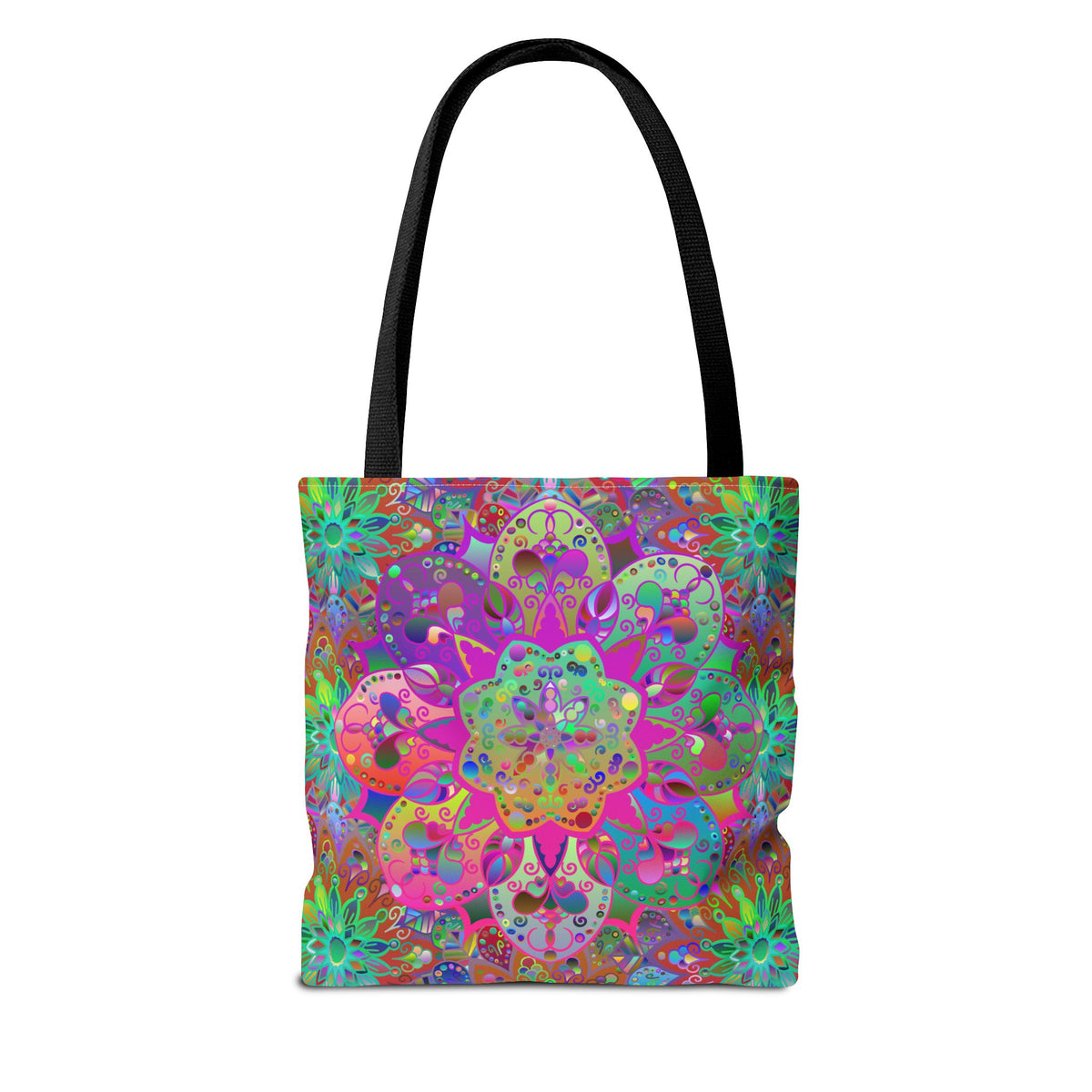 Psychedelic Mandala Tote Bag — Colorful Boho All-Over Print Tote