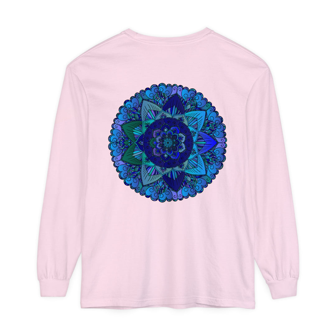 Dark blue and green mandala long sleeve t-shirt with intricate design