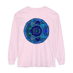 Dark blue and green mandala long sleeve t-shirt with intricate design