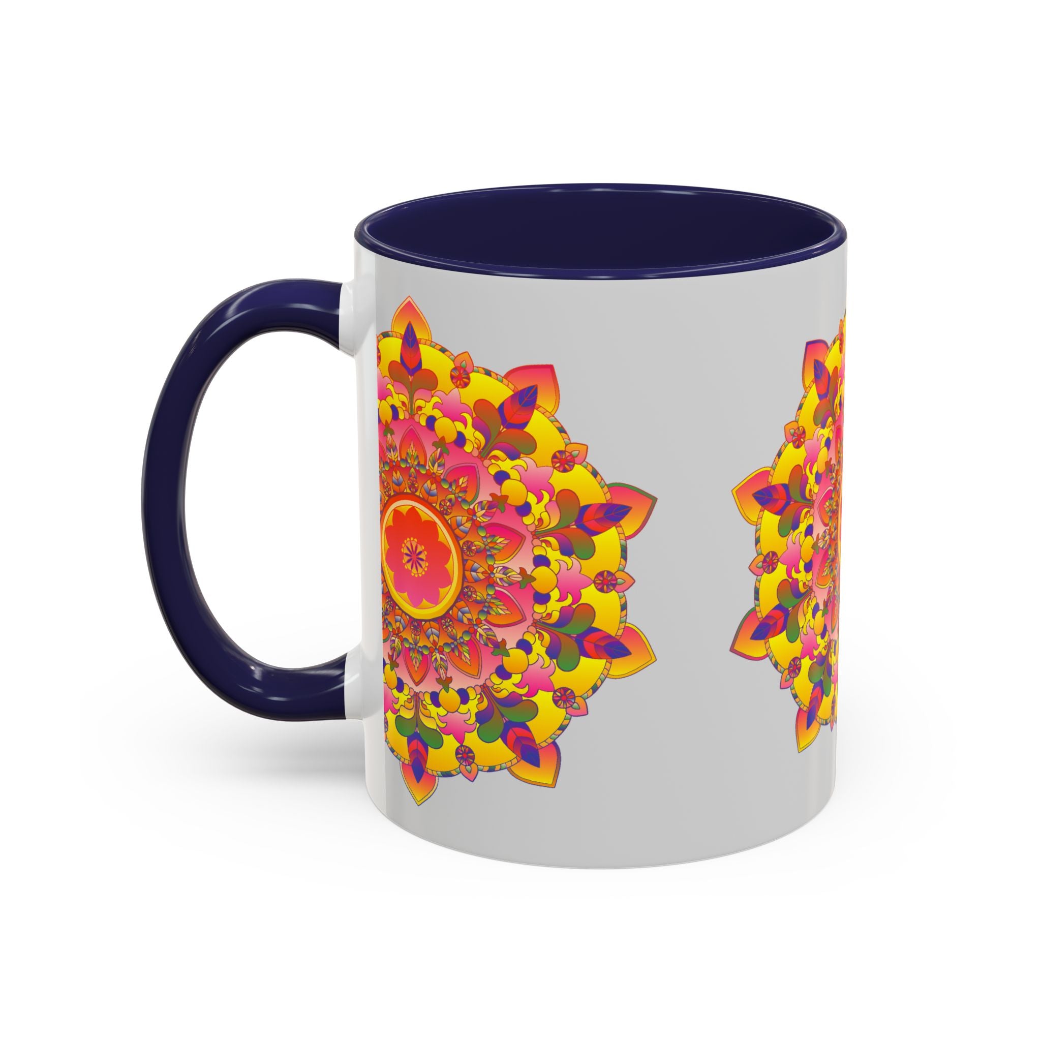 A vibrant and detailed mandala art mug featuring colorful and intricate designs