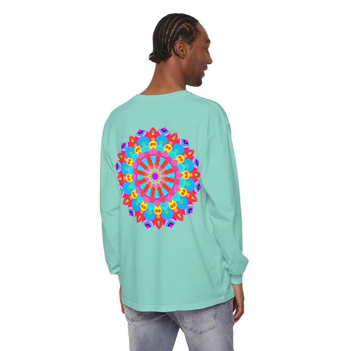 Colorful Mandala Unisex Long Sleeve T-Shirt with intricate pattern and vibrant hues