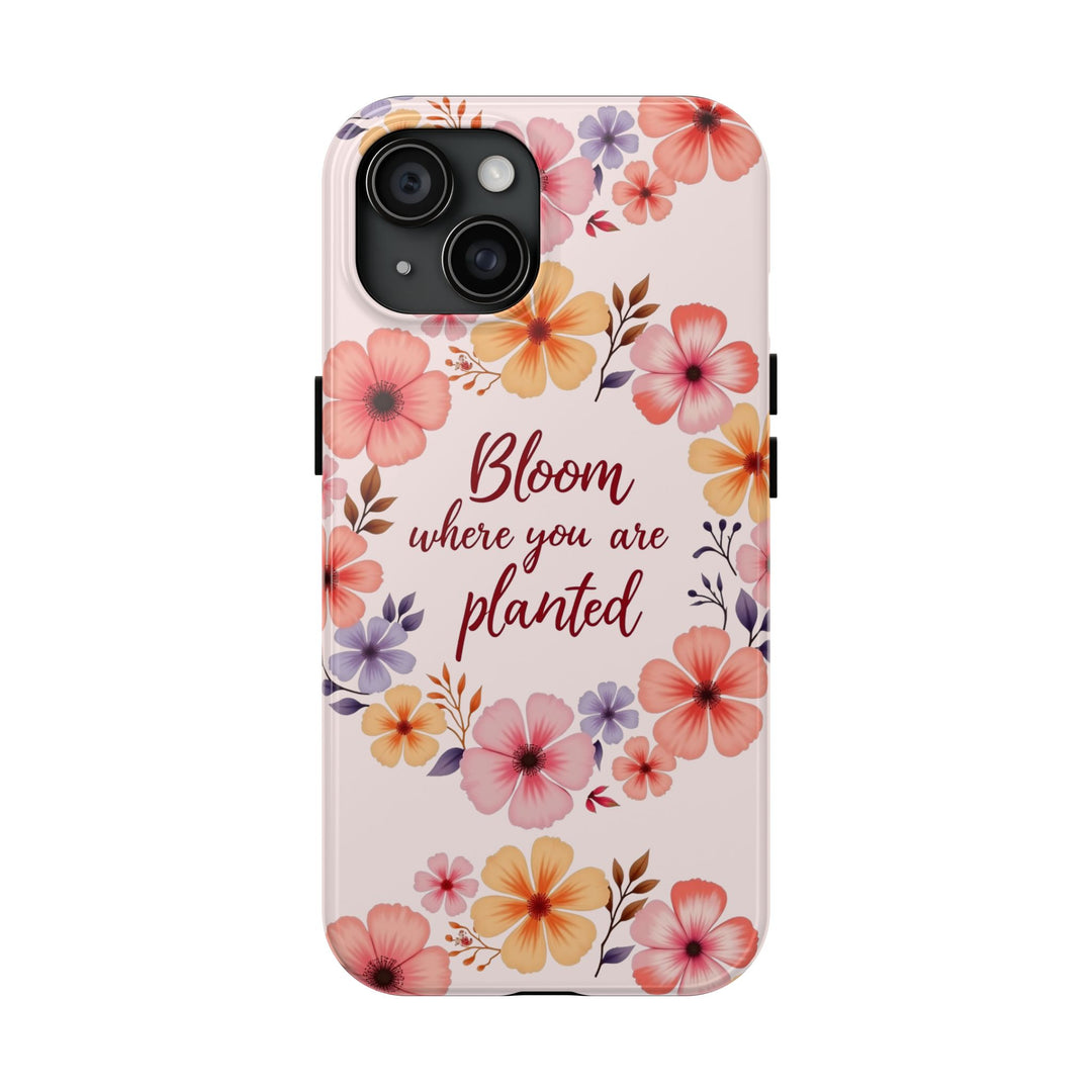 Light pink phone case with a beautiful flower garland bloom design