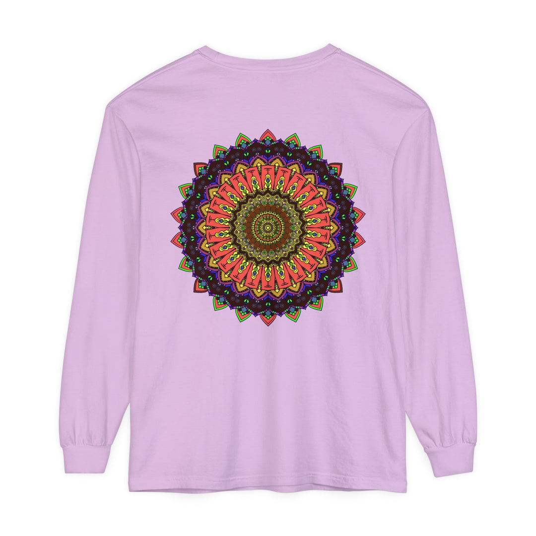 A colorful and intricate mandala design long sleeve t-shirt for women