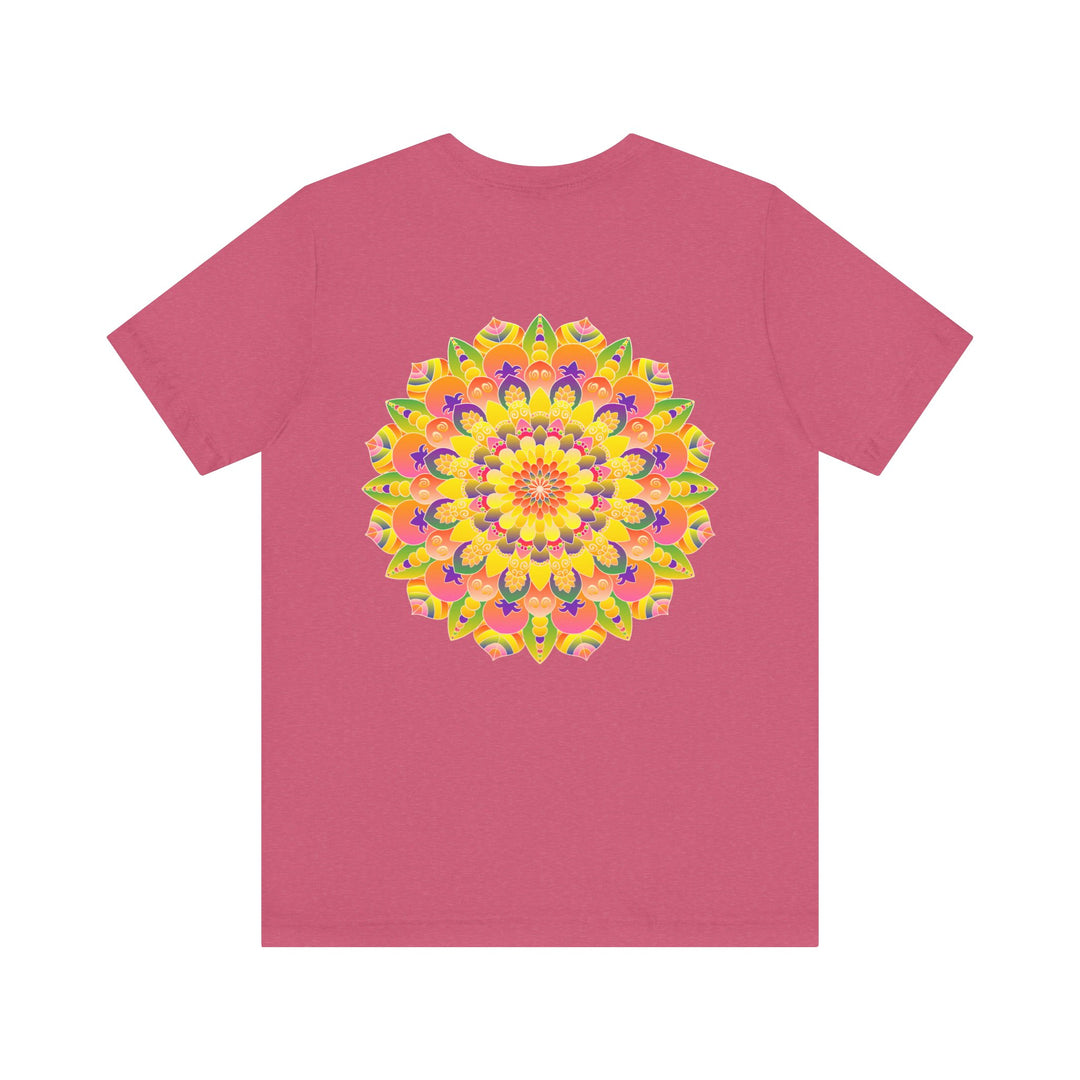 A colorful and intricate mandala design tee shirt representing peace and harmony