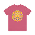 A colorful and intricate mandala design tee shirt representing peace and harmony