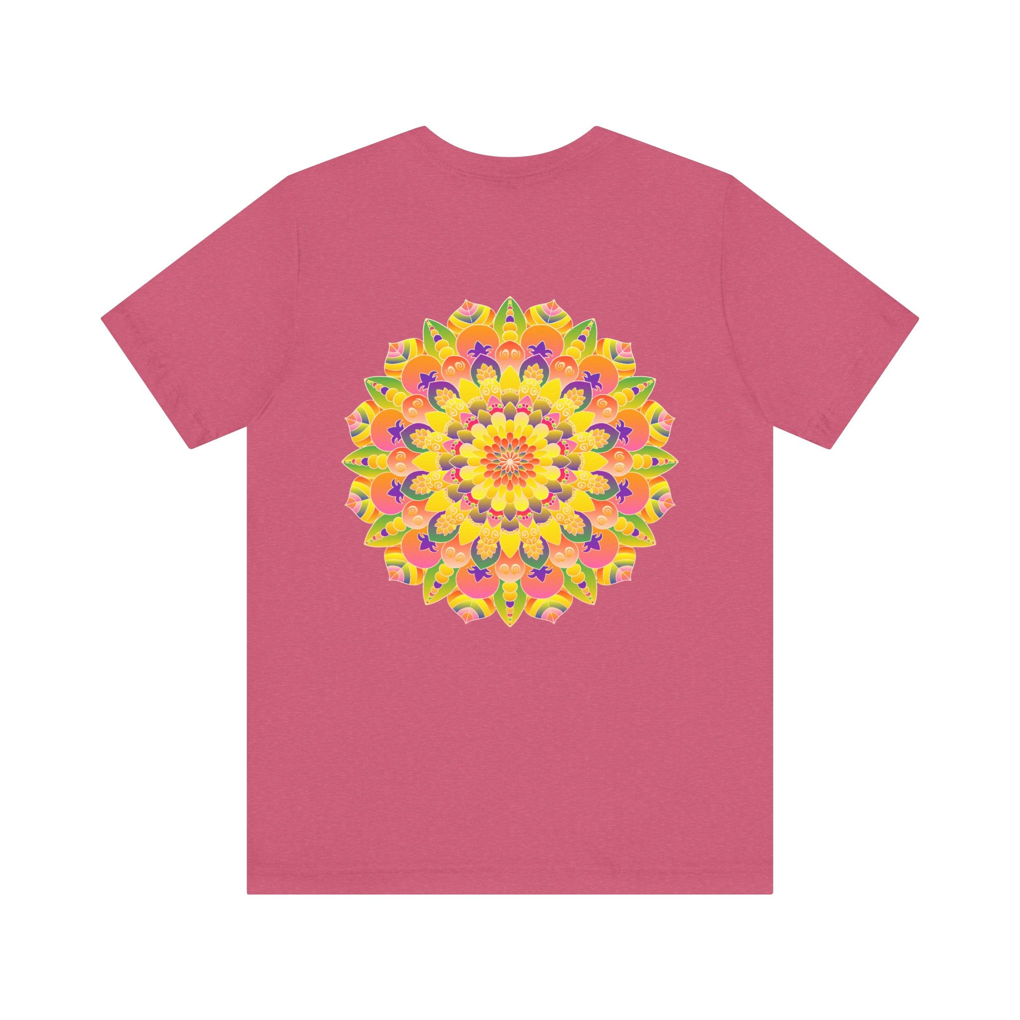 A colorful and intricate mandala design tee shirt representing peace and harmony