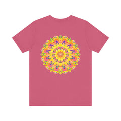 A colorful and intricate mandala design tee shirt representing peace and harmony