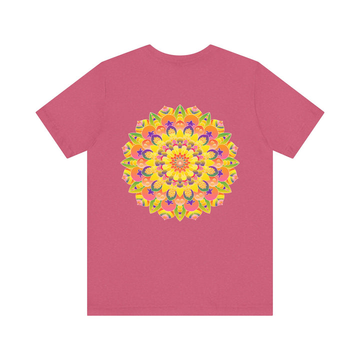 A colorful and intricate mandala design tee shirt representing peace and harmony