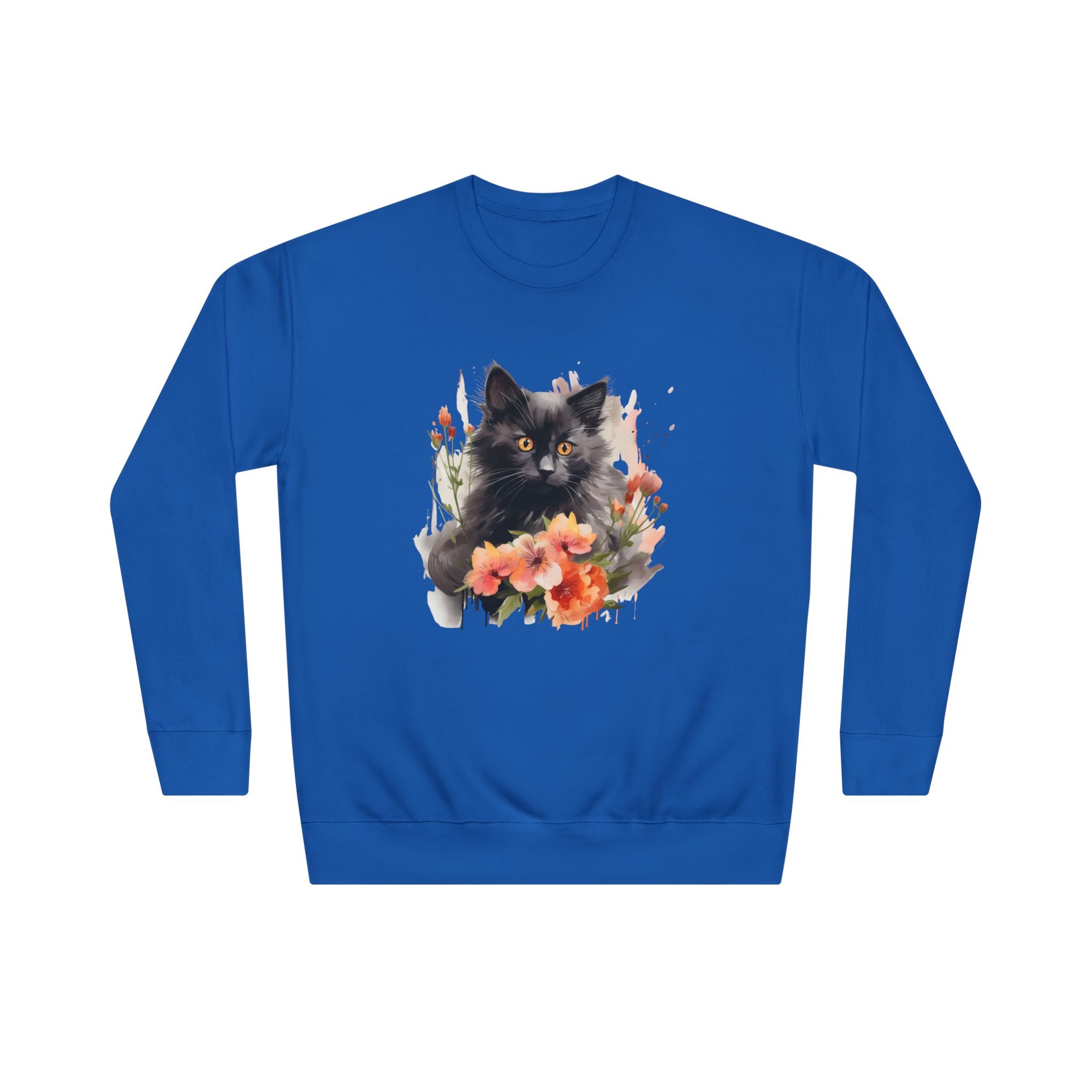 Black Cat and Blossoming Flowers Soft Cotton Sweatshirt