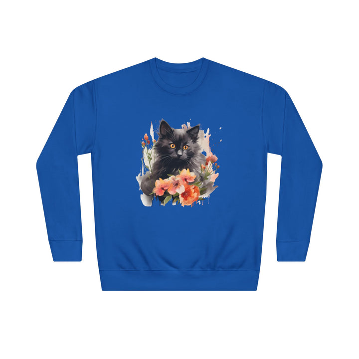 Black Cat and Blossoming Flowers Soft Cotton Sweatshirt