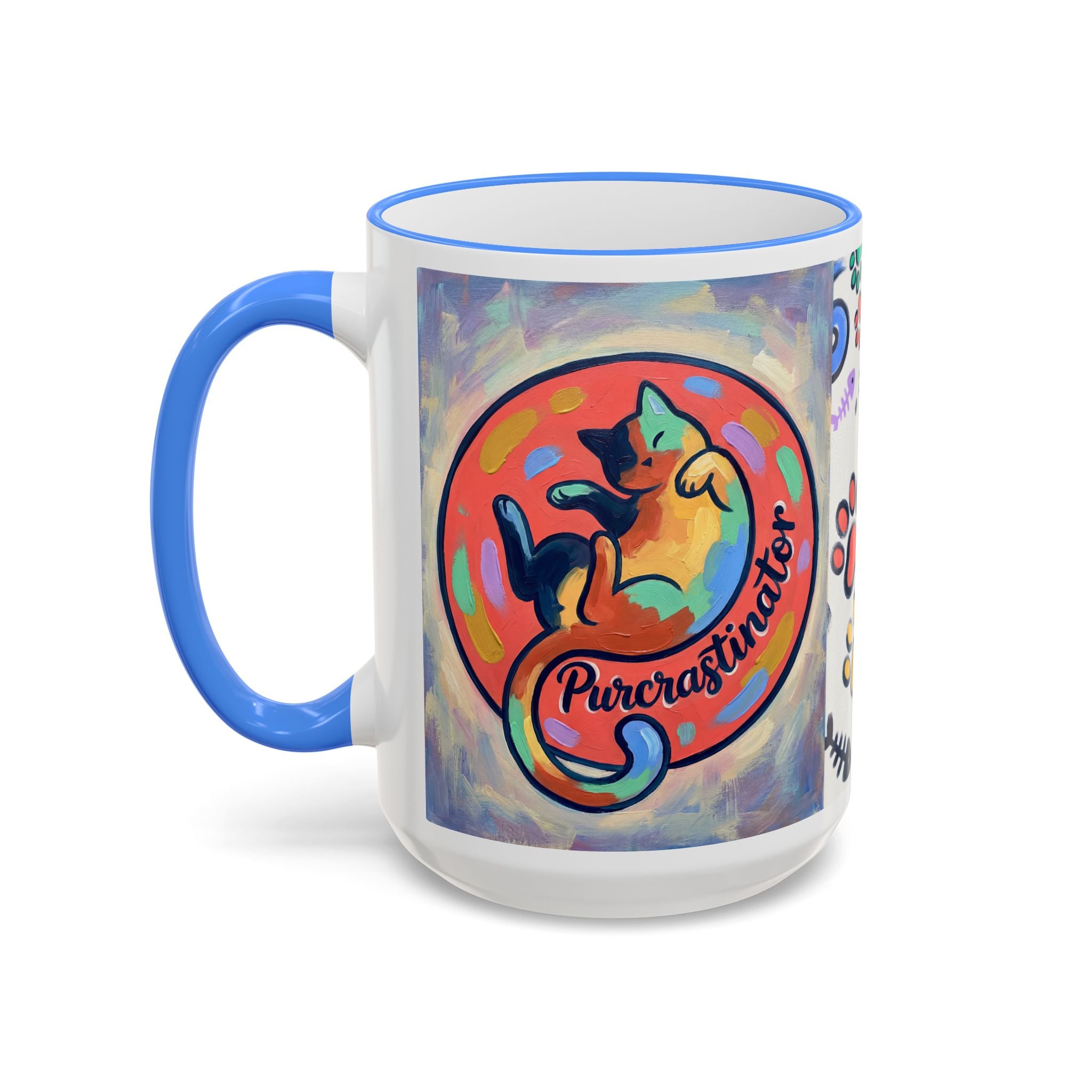 Bunte Tasse mit Pfotenabdruck und Akzentrand für Tierliebhaber (11oz/15oz)
