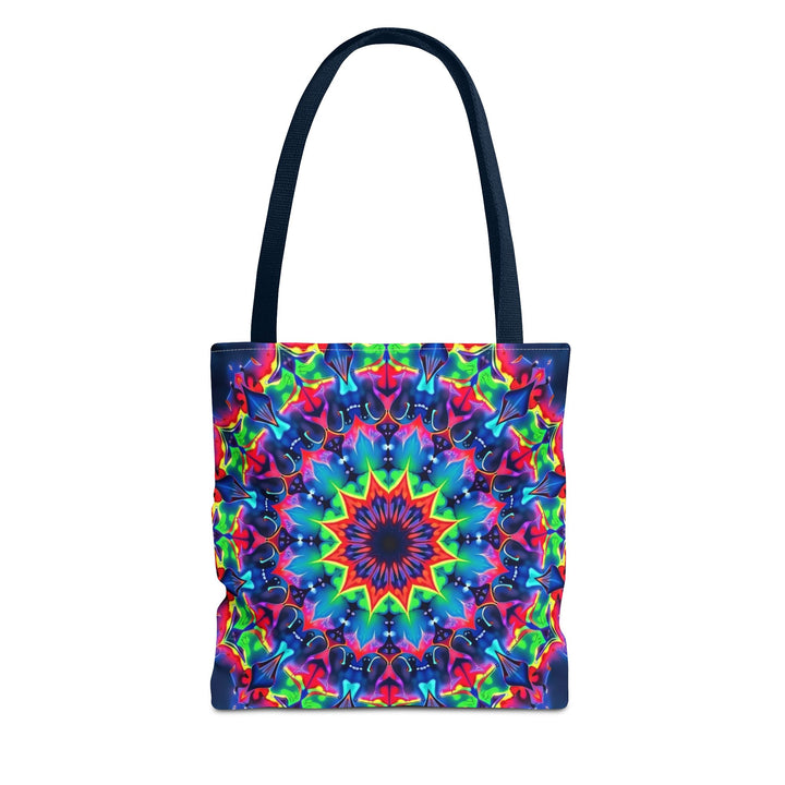 Colorful and intricate Psychedelic Mandala Tote Bag with vibrant patterns and designs