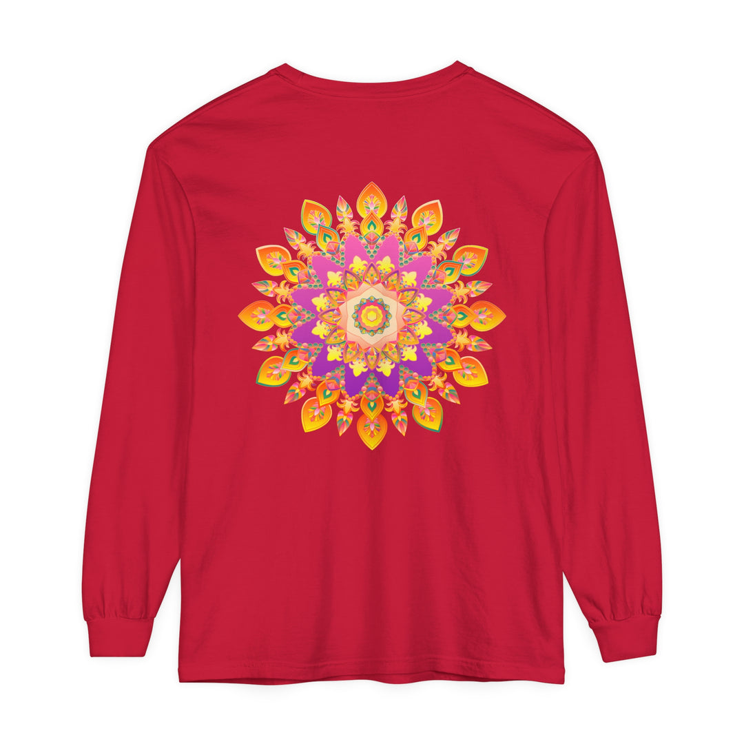 Vibrant Mandala Unisex Long Sleeve T-Shirt featuring intricate and colorful mandala design