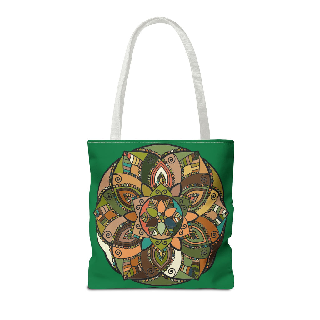 Boho Mandala Tote Bag — Green Floral Pattern AOP Shopper
