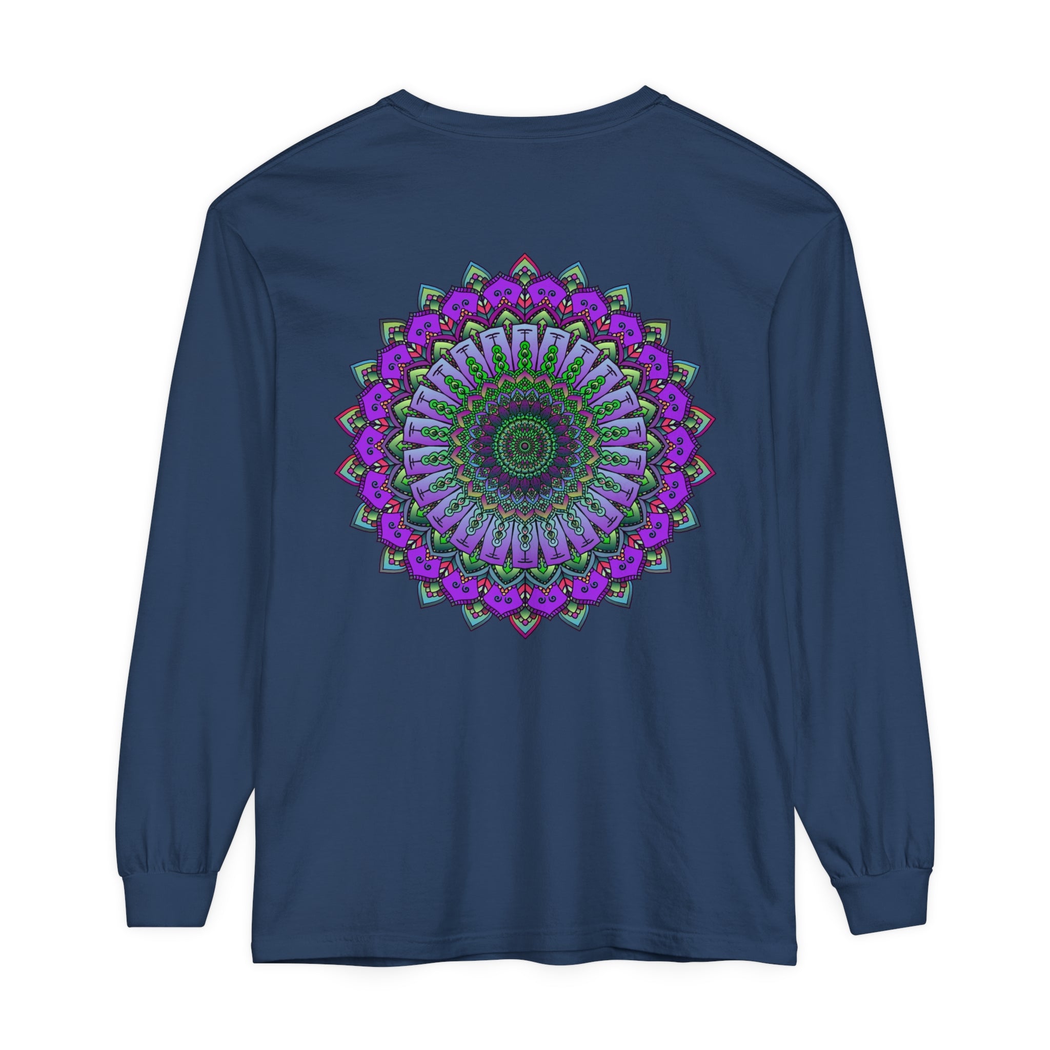 Intricate Mandala Unisex Long Sleeve T-Shirt featuring detailed mandala design in vibrant colors