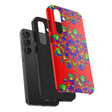 Hand-drawn red mandala art phone case with intricate design and details