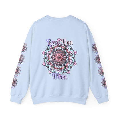 Cozy and stylish unisex crewneck sweatshirt with 'Love You Mom' design, perfect birthday gift for any mom to show appreciation and love