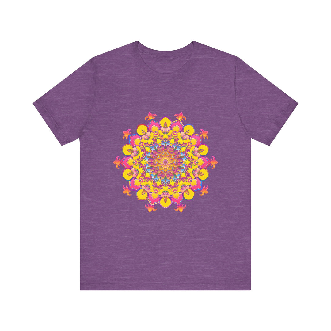 Floral mandala tee featuring a colorful and detailed pattern in shades of blue and green