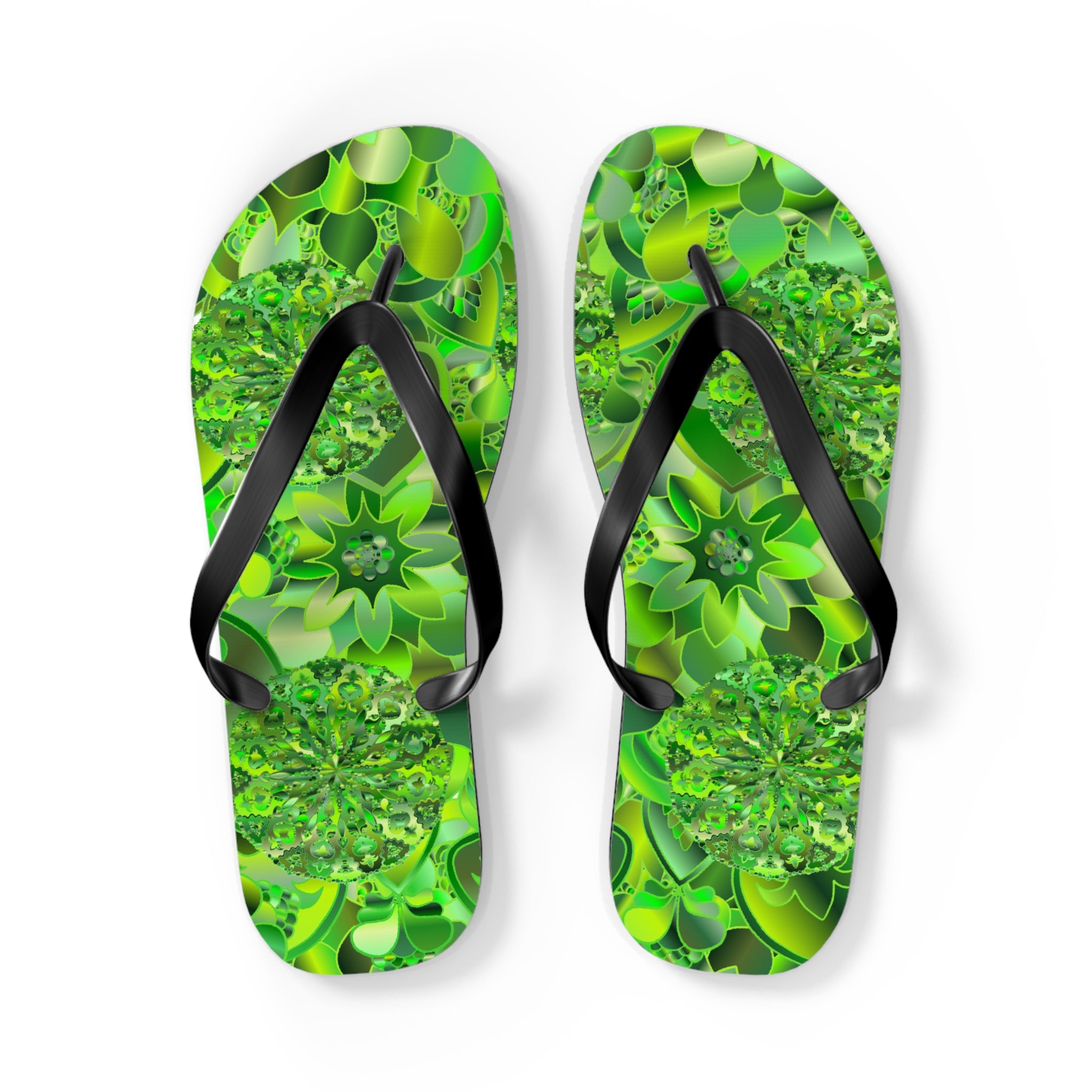 Green Kaleidoscope Flip Flops – Tropical Floral Beach Sandals