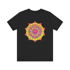 Colorful and intricate mandala design tee promoting spiritual peace and harmony