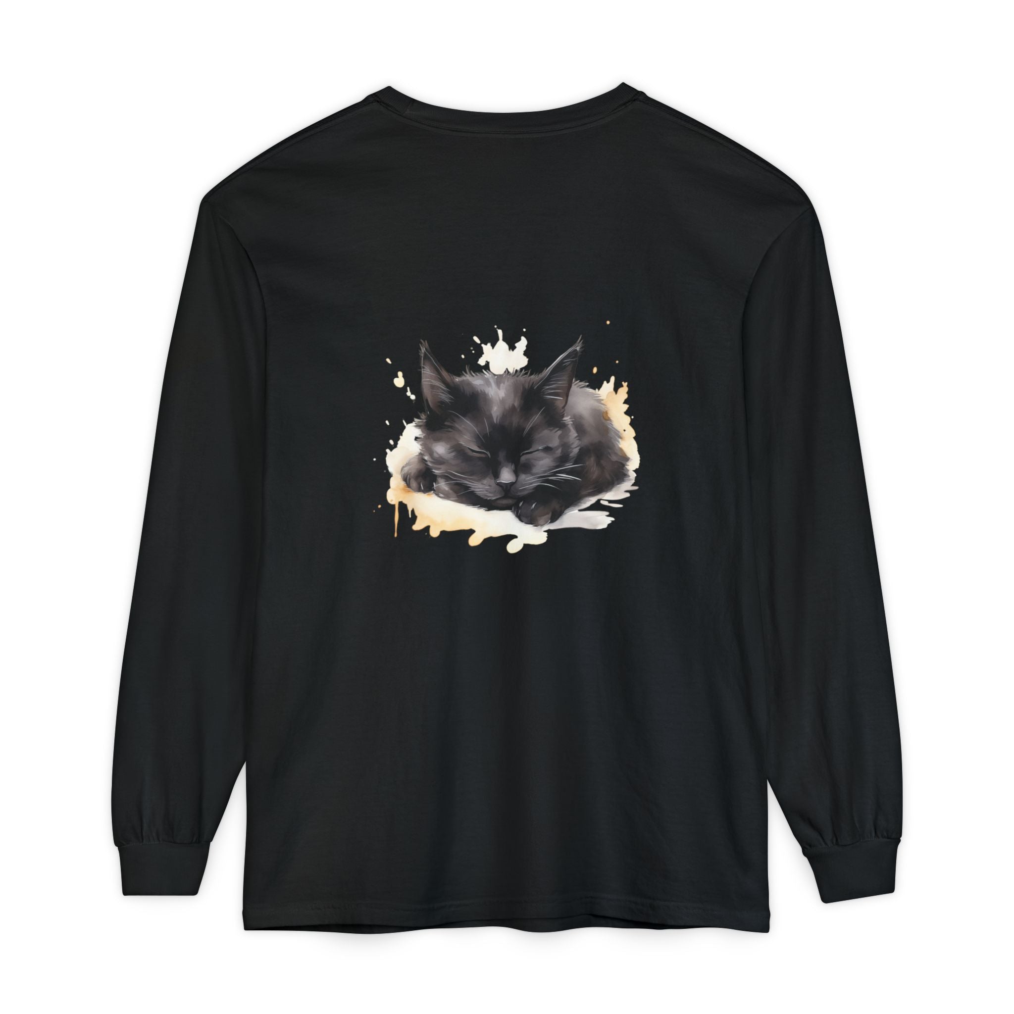 Sleepy Cat Watercolor Long Sleeve T-Shirt