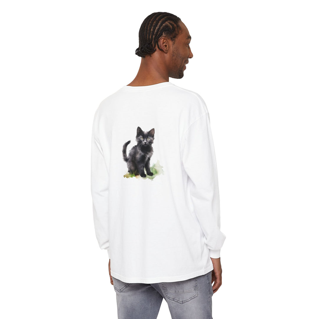 Schwarze Katze Aquarell Langarmshirt