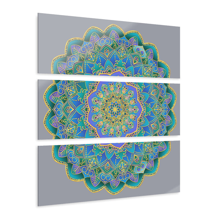 Blue and Gold Mandala Acrylic Triptych Wall Art by Blululi