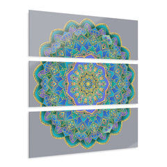 Blau-goldenes Mandala-Acryl-Triptychon-Wandbild
