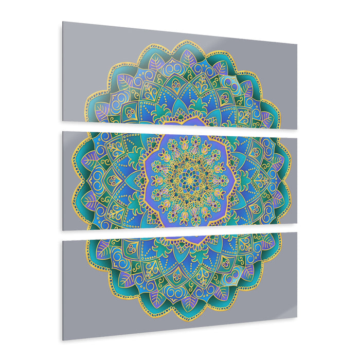 Blue and Gold Mandala Acrylic Triptych Wall Art