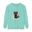 Adorable kitten surrounded by vibrant watercolor flowers on white t-shirt