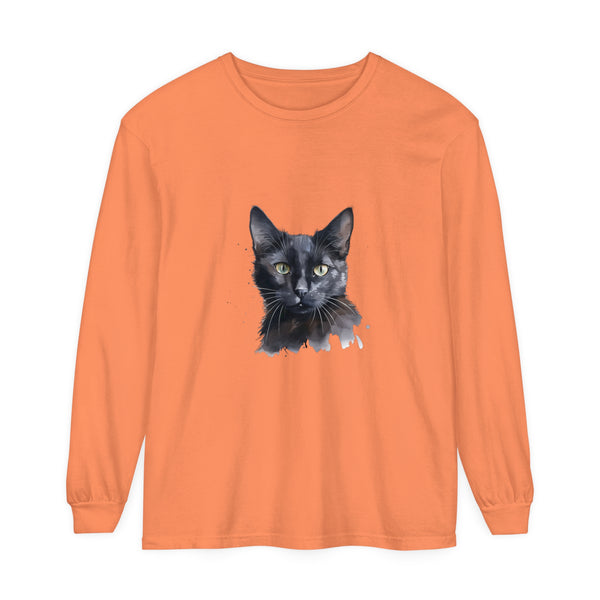 Black Cat Watercolor - Mystical Long Sleeve T-Shirt with vibrant design