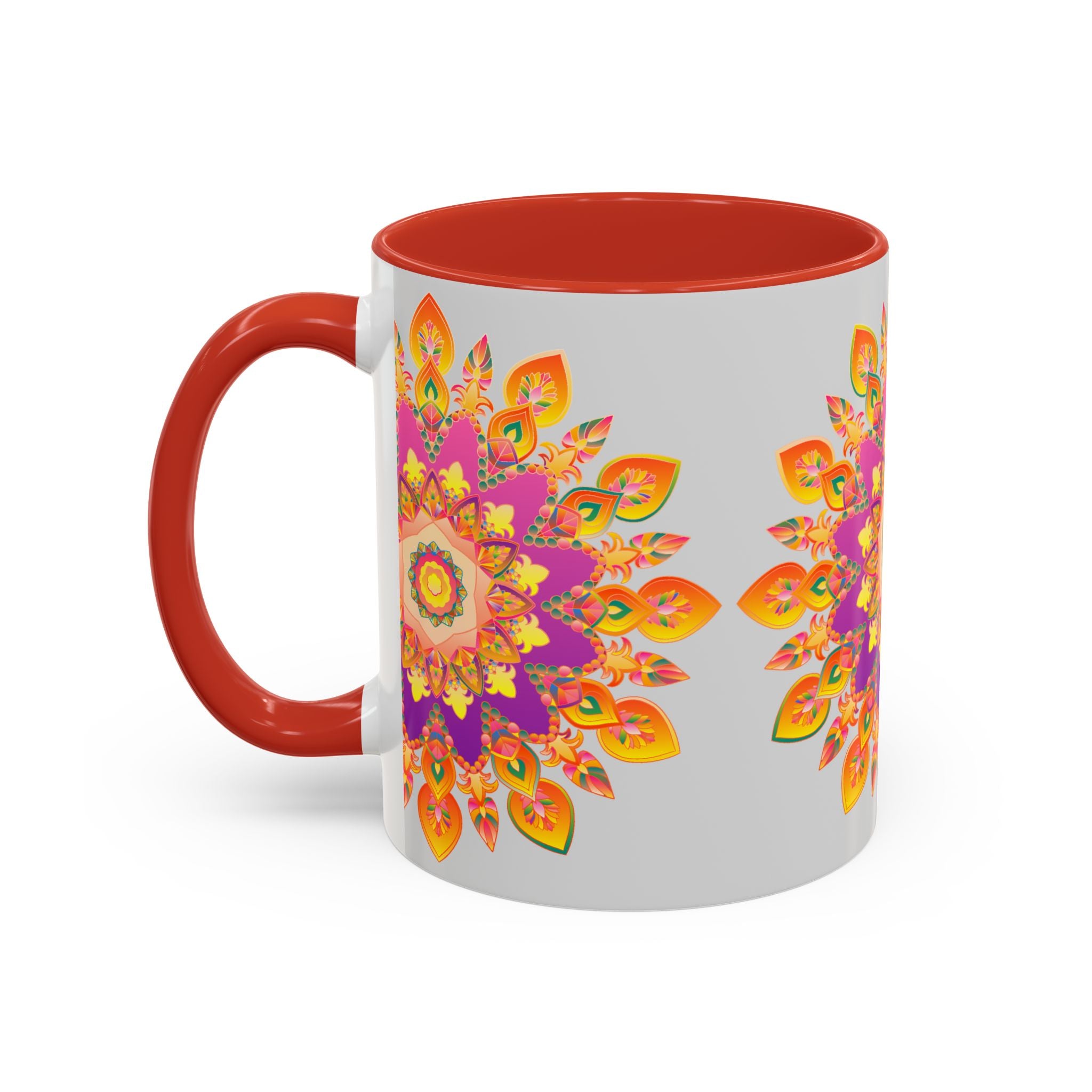 Colorful floral mandala art mug featuring intricate design and vibrant colors