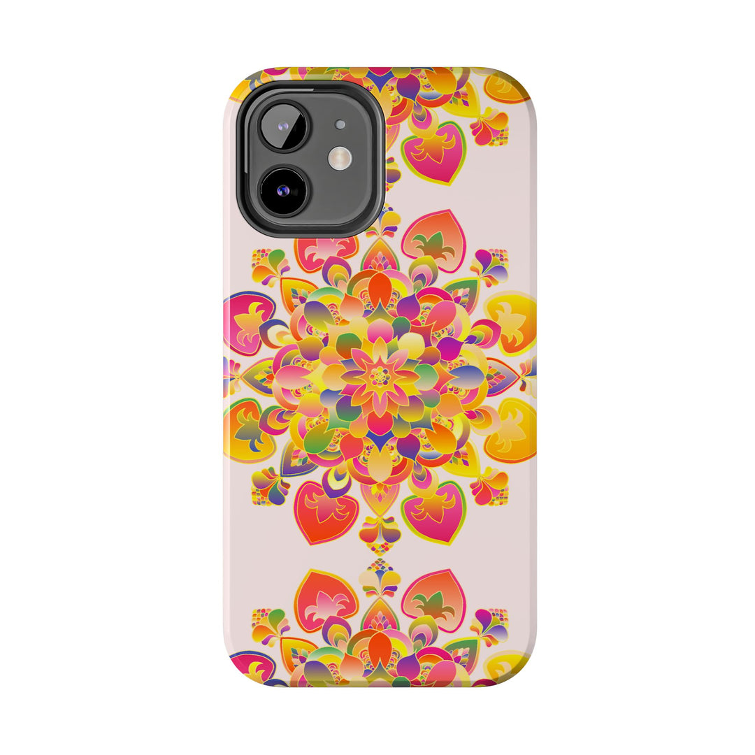 Hand-drawn mandala art phone case with intricate floral patterns and vibrant colors