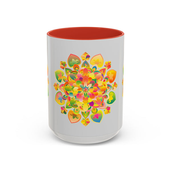 Colorful mandala art mug with intricate floral design and vibrant colors