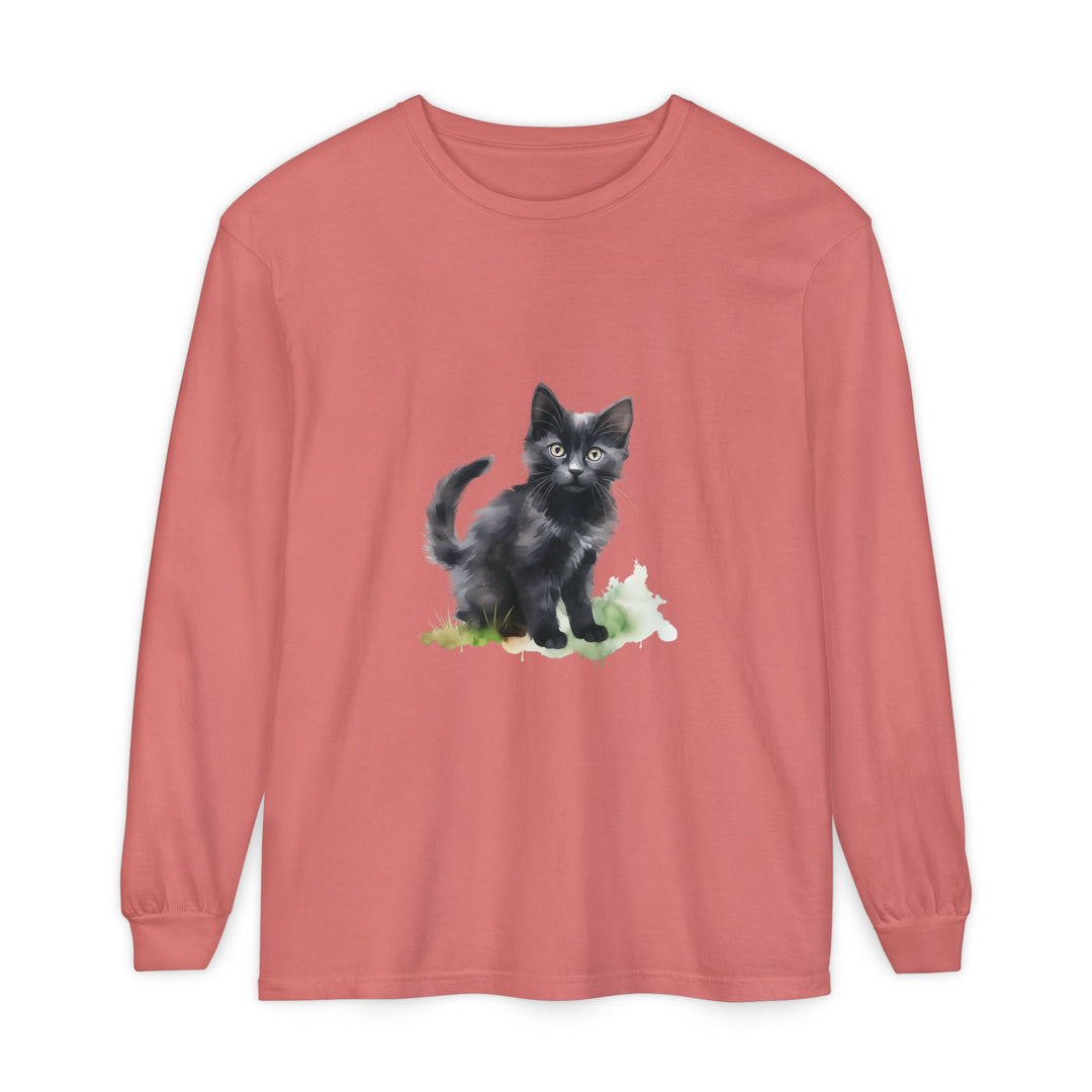 Schwarze Katze Aquarell Langarmshirt