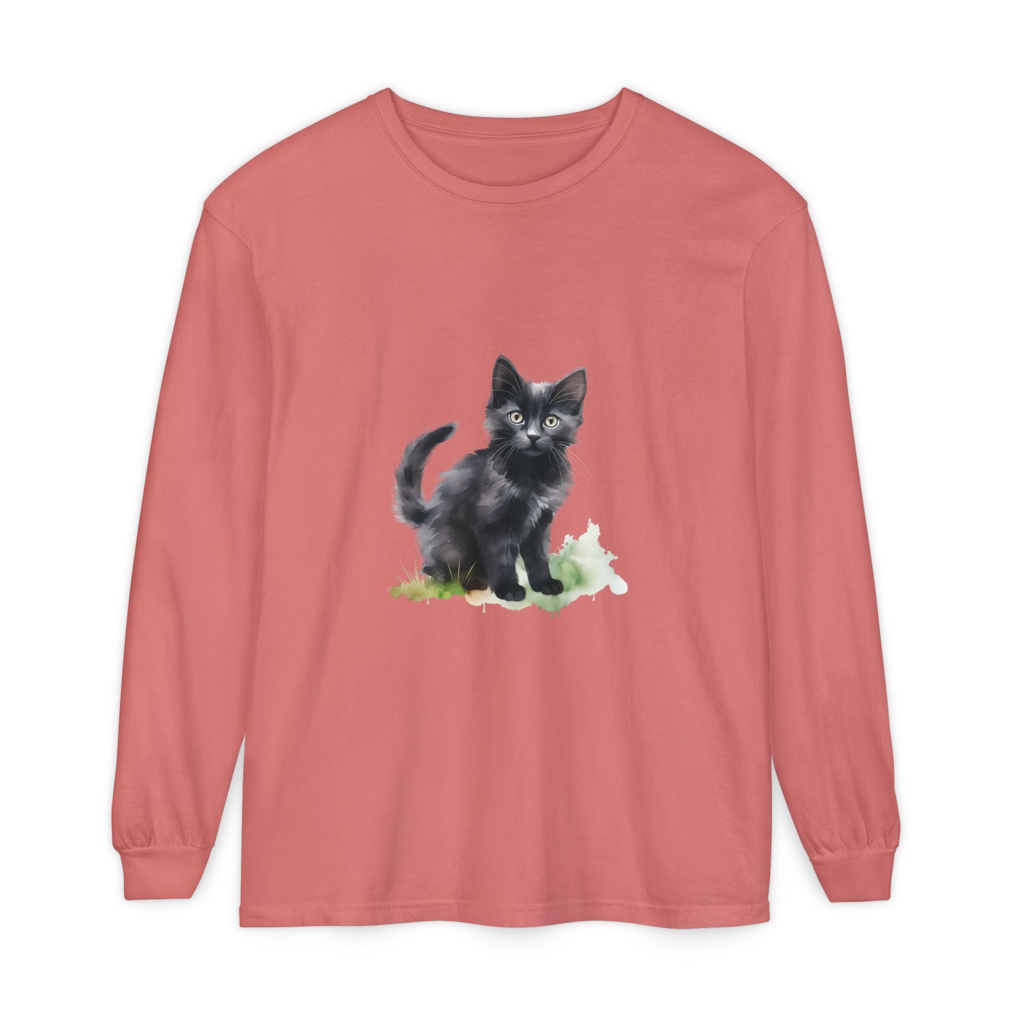 Black Cat Watercolor Long Sleeve T-Shirt