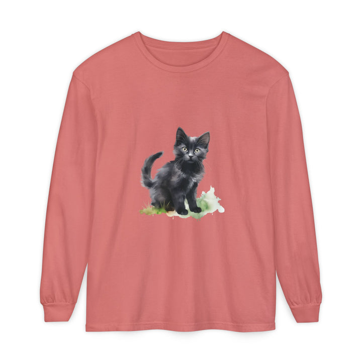Schwarze Katze Aquarell Langarmshirt