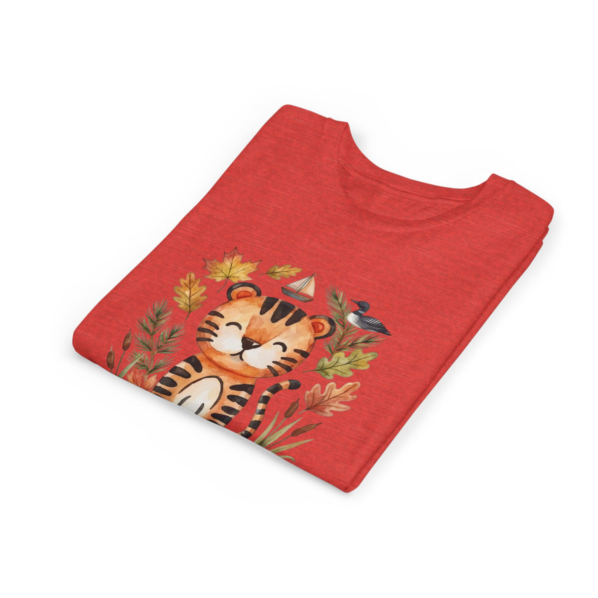 Kids Tiger Lake Ontario Tee — Watercolor Autumn Sailboat & Leaves Youth Short Sleeve Tee
