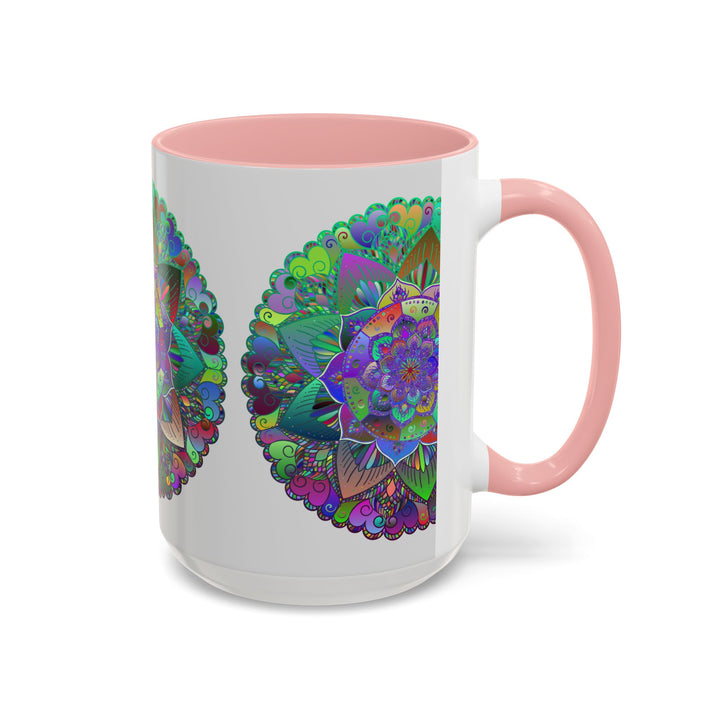 A vibrant and detailed mandala art mug featuring colorful and intricate designs