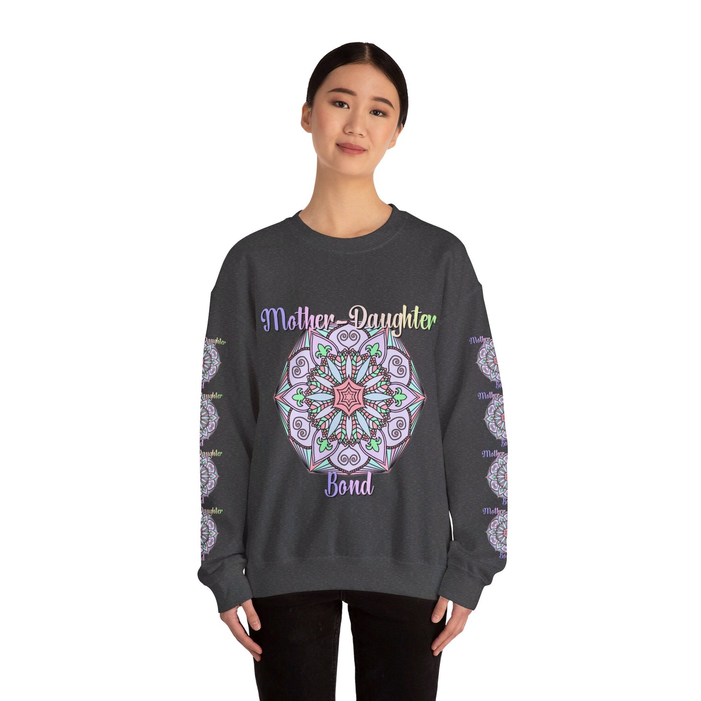 Handmade Mother-Daughter Mandala Sweatshirt in blue and white with intricate design