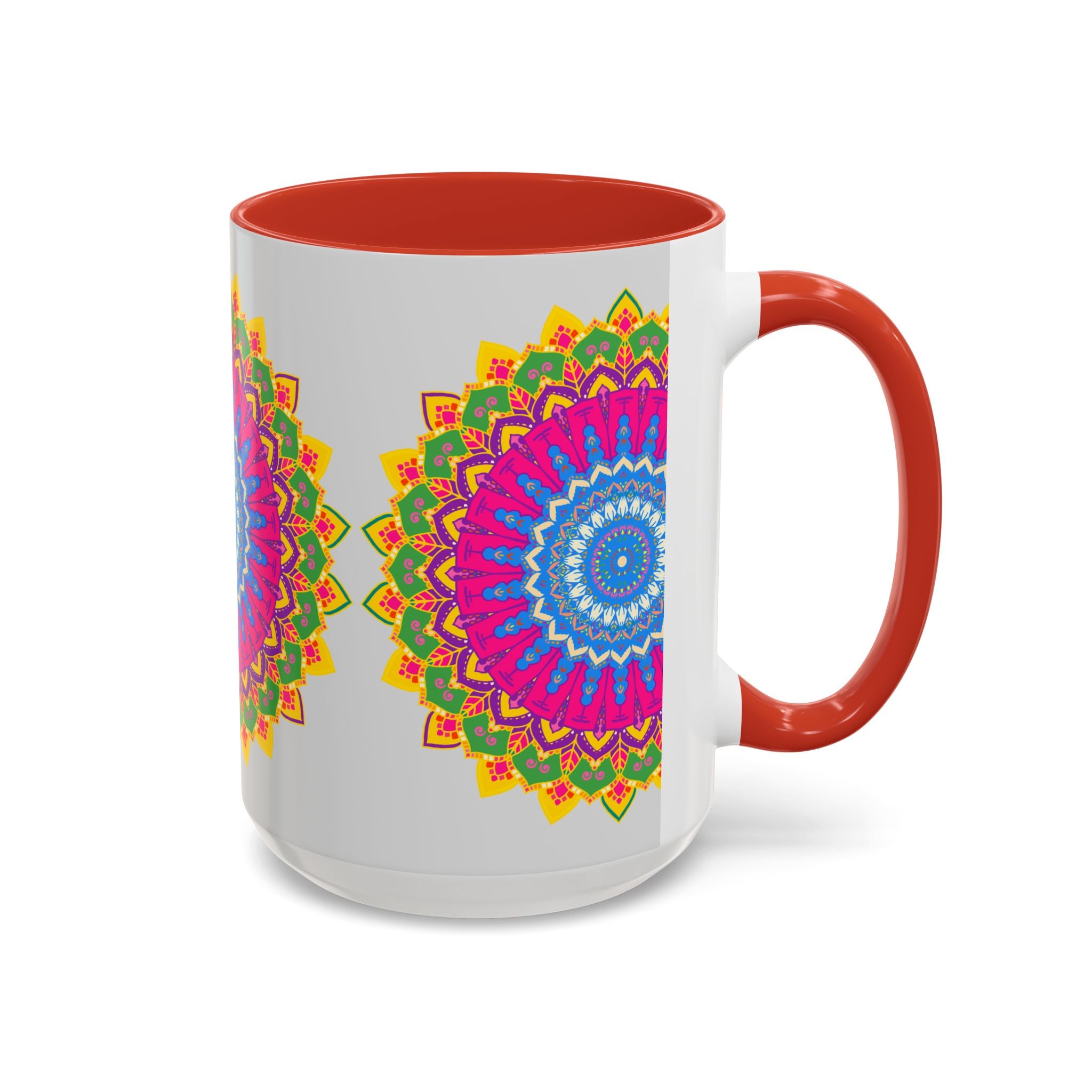 Colorful geometric design mandala art mug, perfect for coffee and tea lovers