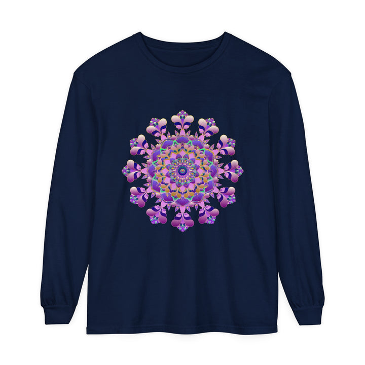 Intricate Mandala Long Sleeve T-Shirt - Unisex featuring a detailed, colorful mandala design on comfortable long sleeve tee