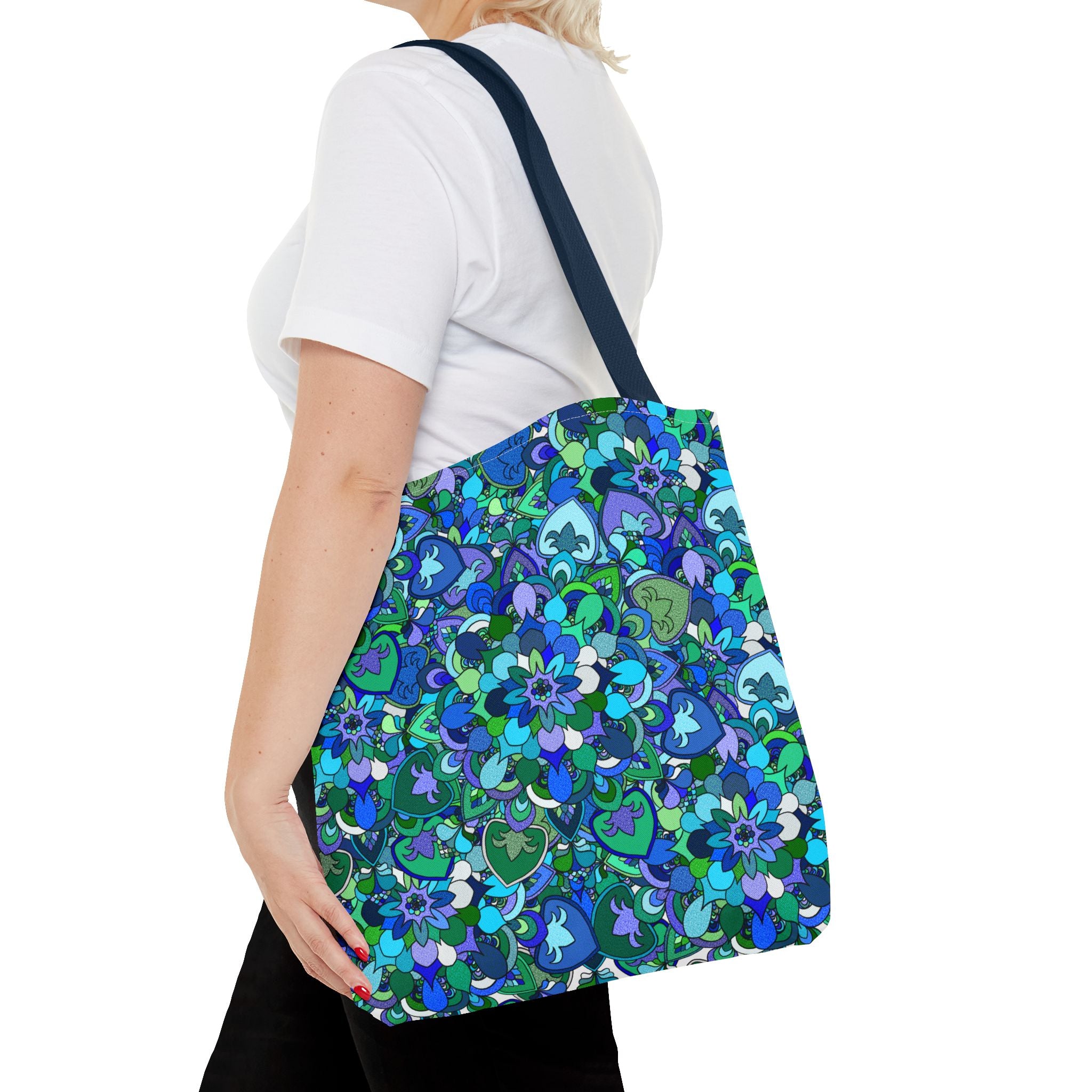 Blue Green Floral Mandala Tote Bag — Vibrant All-Over-Print Shopper